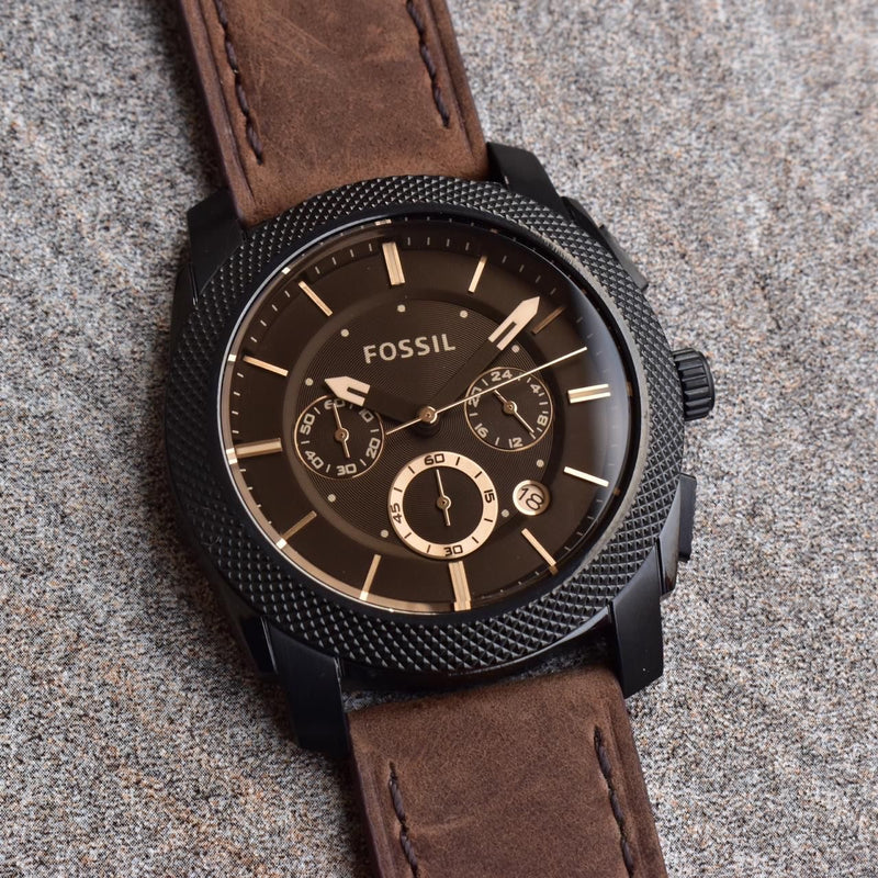 Chronograph Black Stainless Steel And  Brown Leather And metal strap  Watch