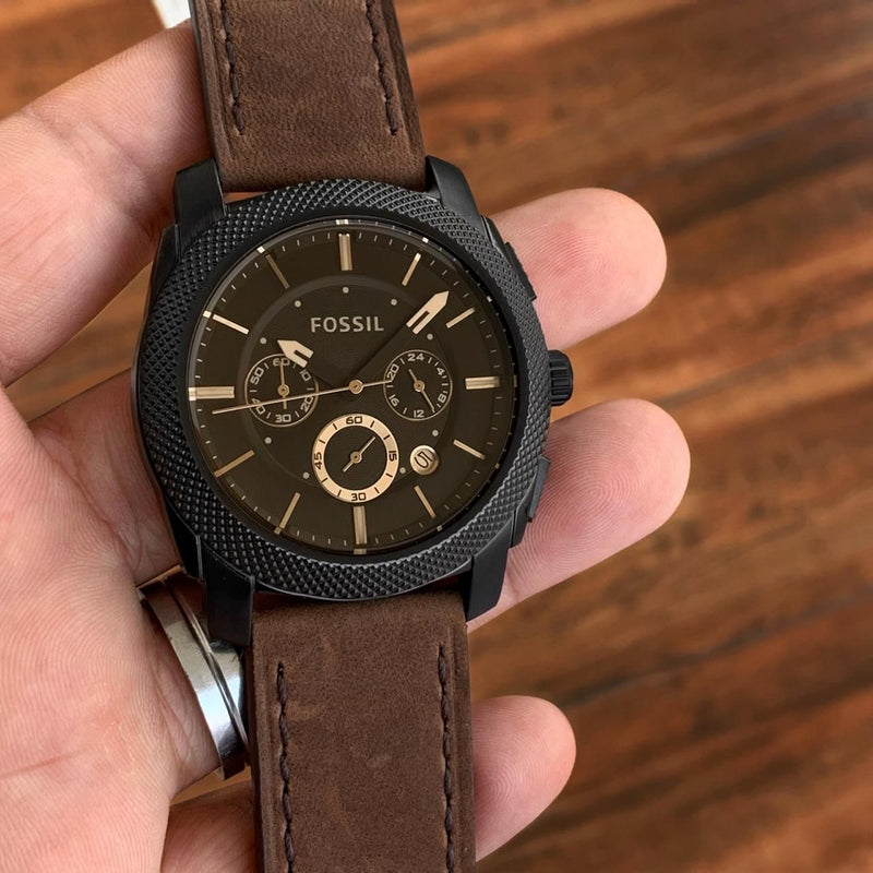 Chronograph Black Stainless Steel And  Brown Leather And metal strap  Watch
