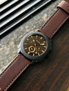 Chronograph Black Stainless Steel And  Brown Leather And metal strap  Watch