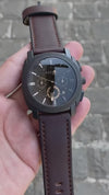 Chronograph Black Stainless Steel And  Brown Leather And metal strap  Watch